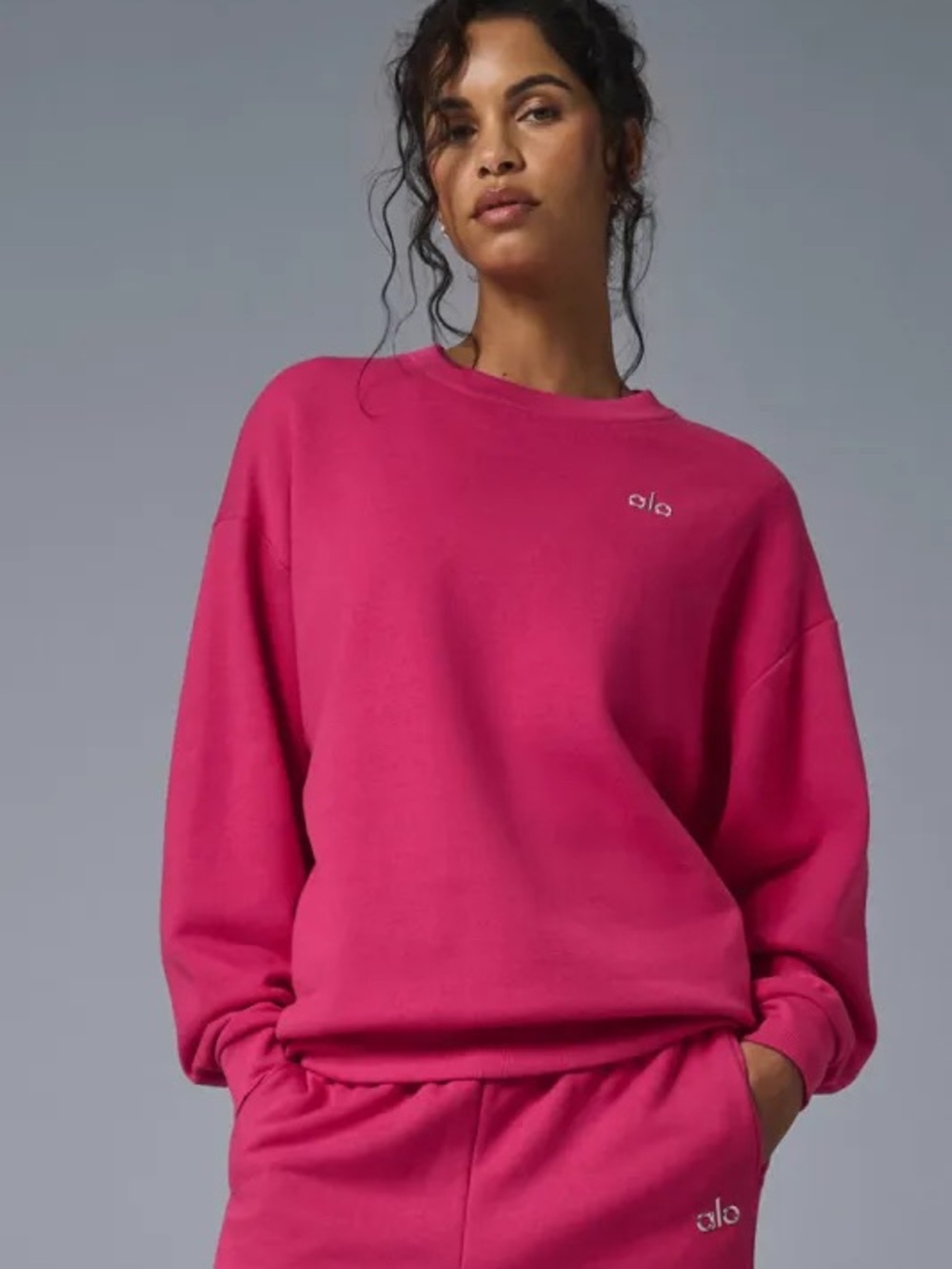 ALO Yoga Women's Hot Pink Crewneck Sweat SET